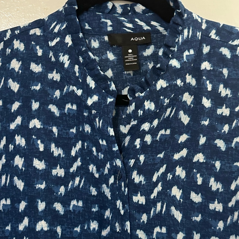 Aqua Blue and White Patterned faux wrap dress